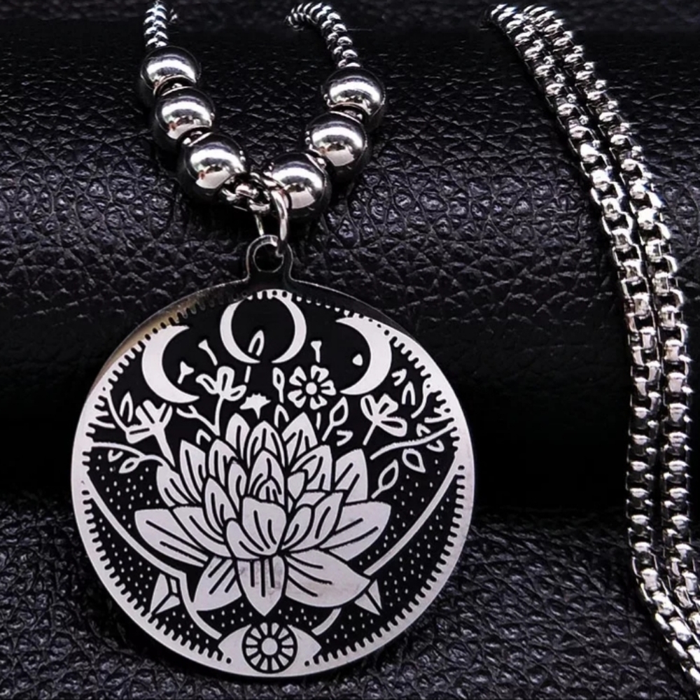 Wiccan Lotus Flower Pendant Necklace